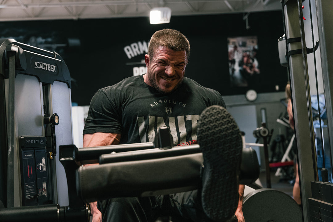 Bodybuilder Brett Wilkin training legs in the gym