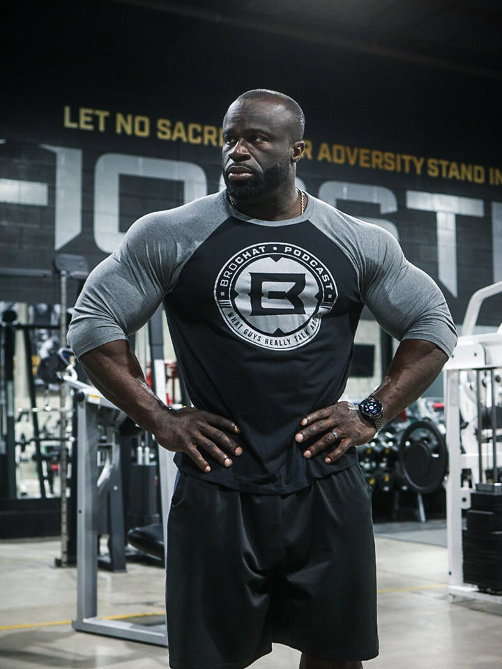 Bro Chat Raglan T-Shirt Model Samson Dauda#color_black-deep-heather