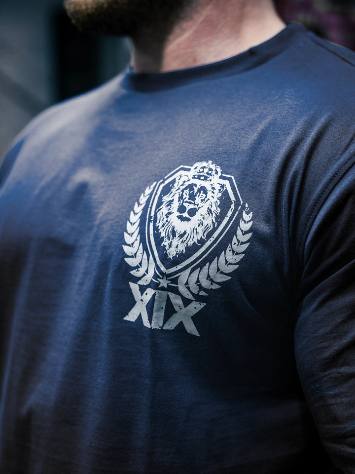 Bodybuilder Martin Fitzwater wearing the Samson Dauda Olympia Edition Vintage T-Shirts#color_pacific-blue
