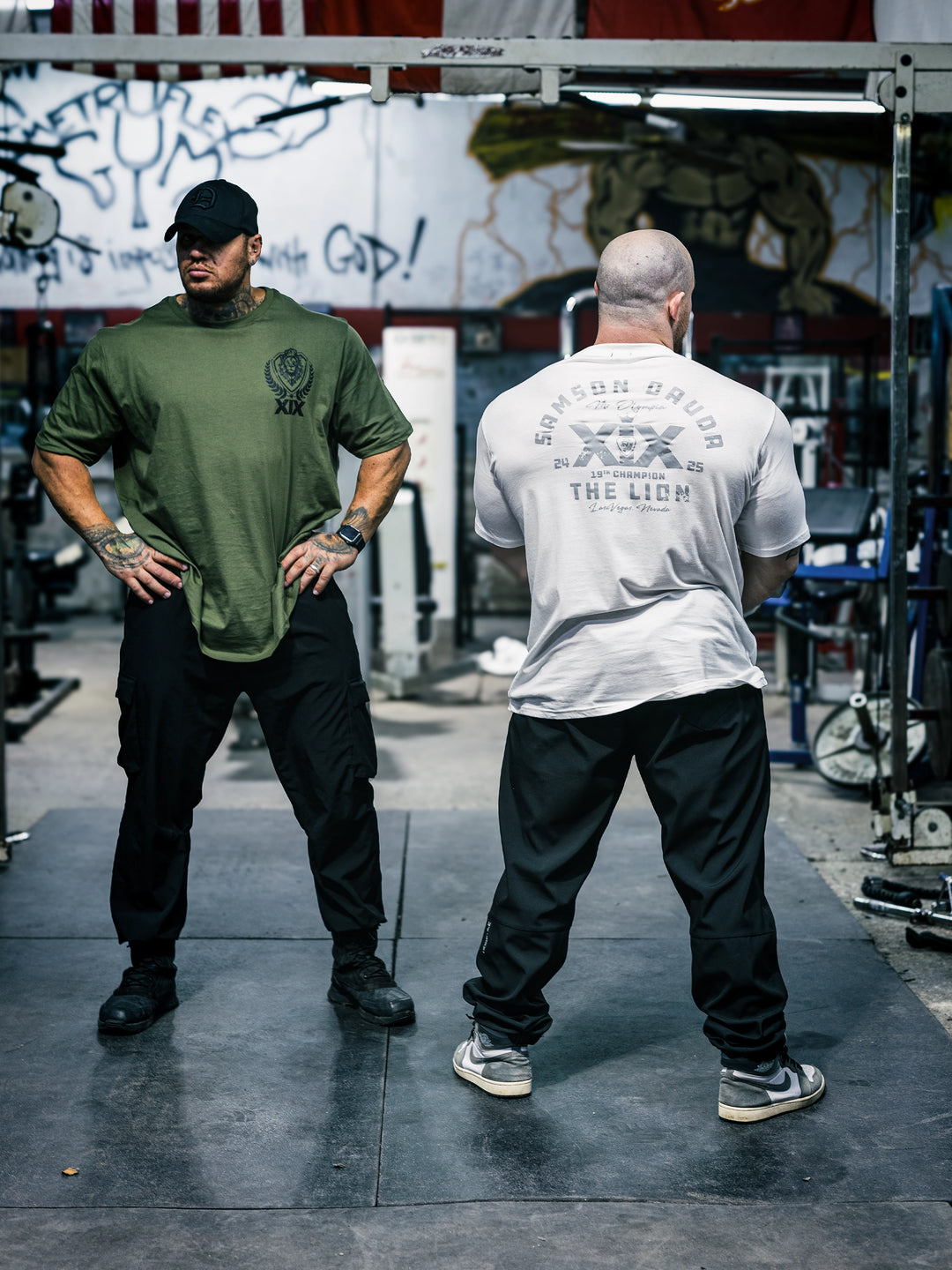 Bodybuilders wearing the Samson Dauda Olympia Edition Vintage T-Shirts#