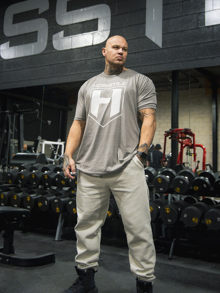 Ben Chow Bodybuilder Shield Classic Workout T-Shirt#color_stone-grey