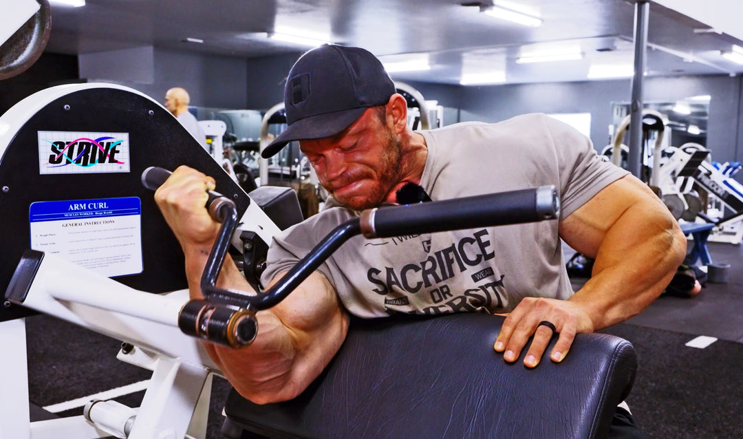 Bodybuilder Justin Shier training biceps