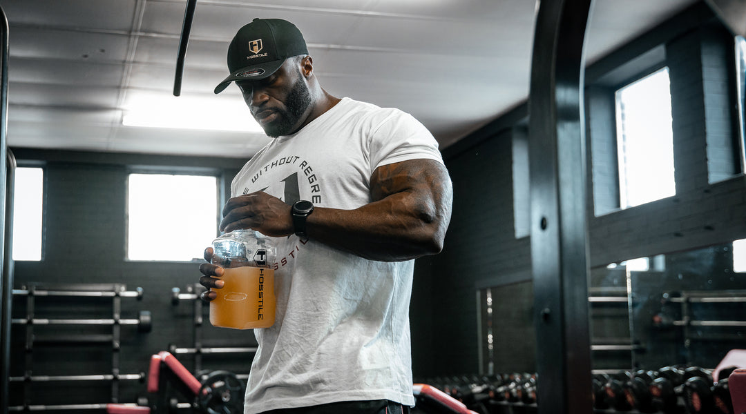 Bodybuilder Samson Dauda drinking Hosstile Supplements Intra-[R3] intra-workout drink