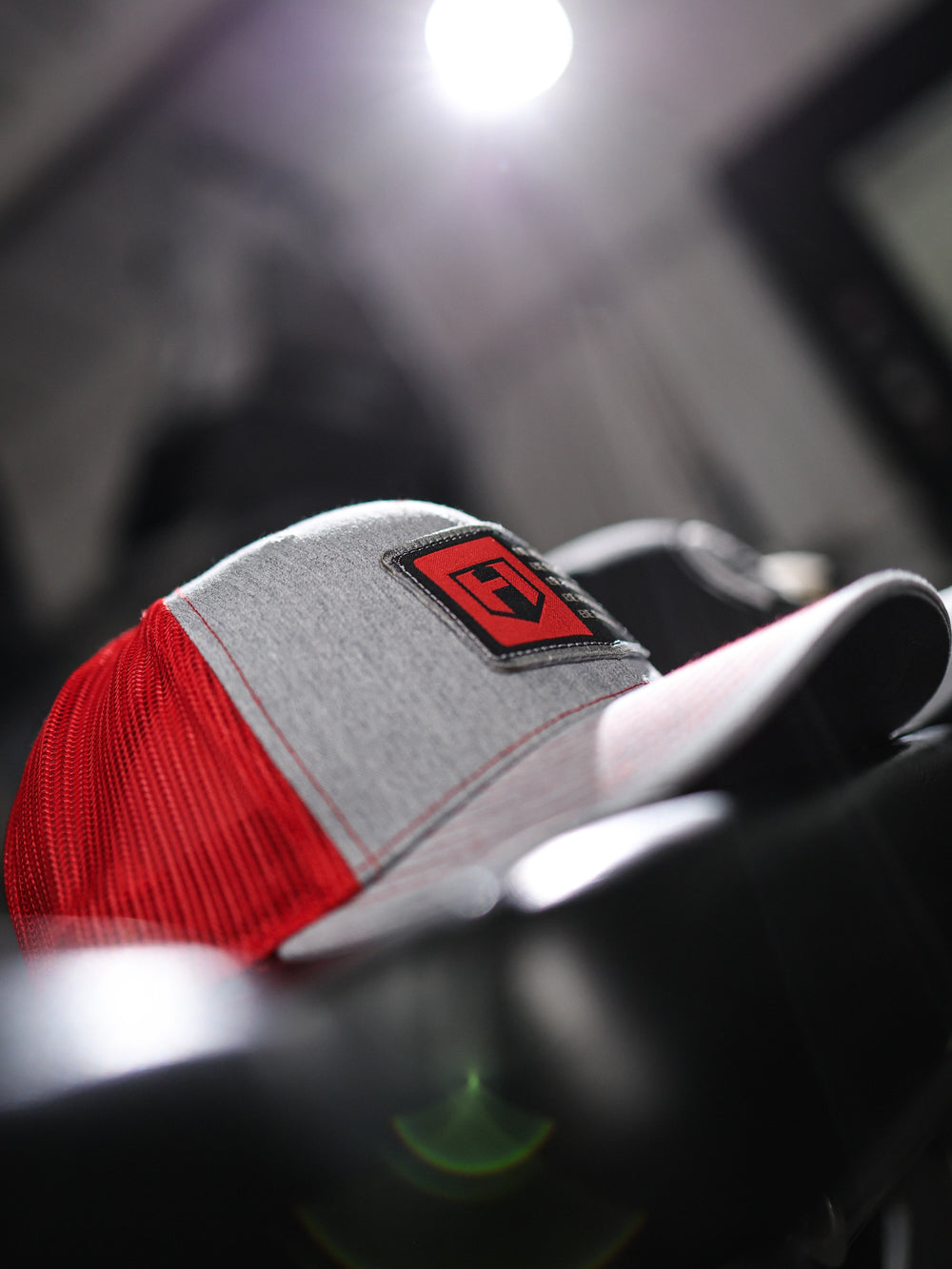 B5 Richardson Trucker Hat in Gym#color_grey-red