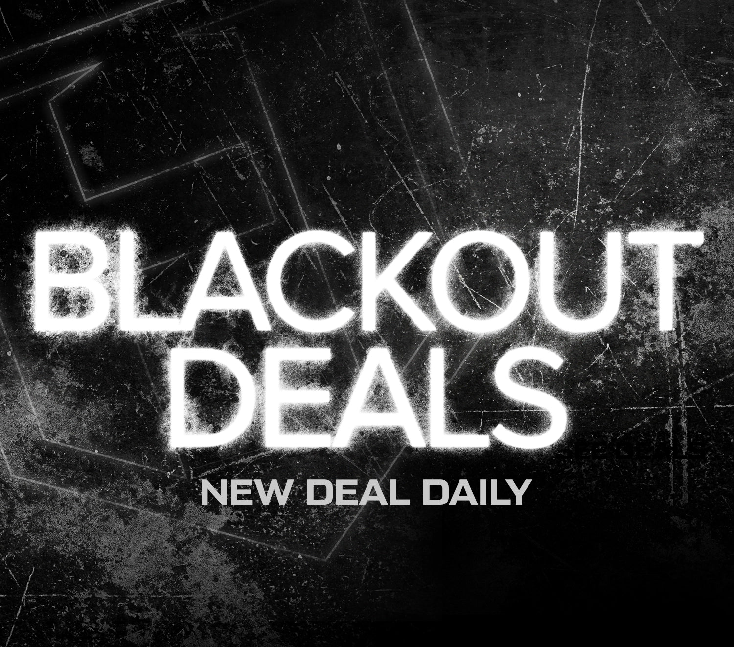 Text 'BLACKOUT DEALS' for Black Friday on a black background with a neon effect.
