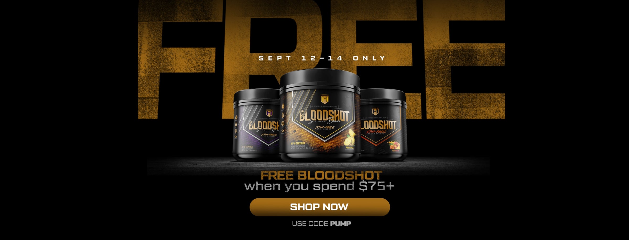 Promotional image for Bloodshot supplements with a free offer on a dark background.