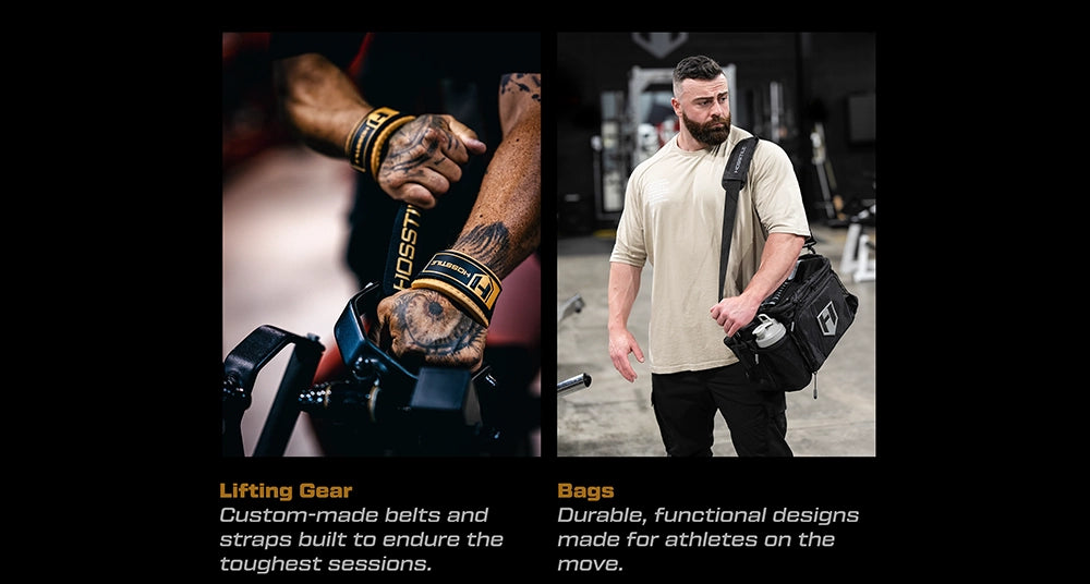 Two images showing Hosstile lifting gear and bags with text describing their features.