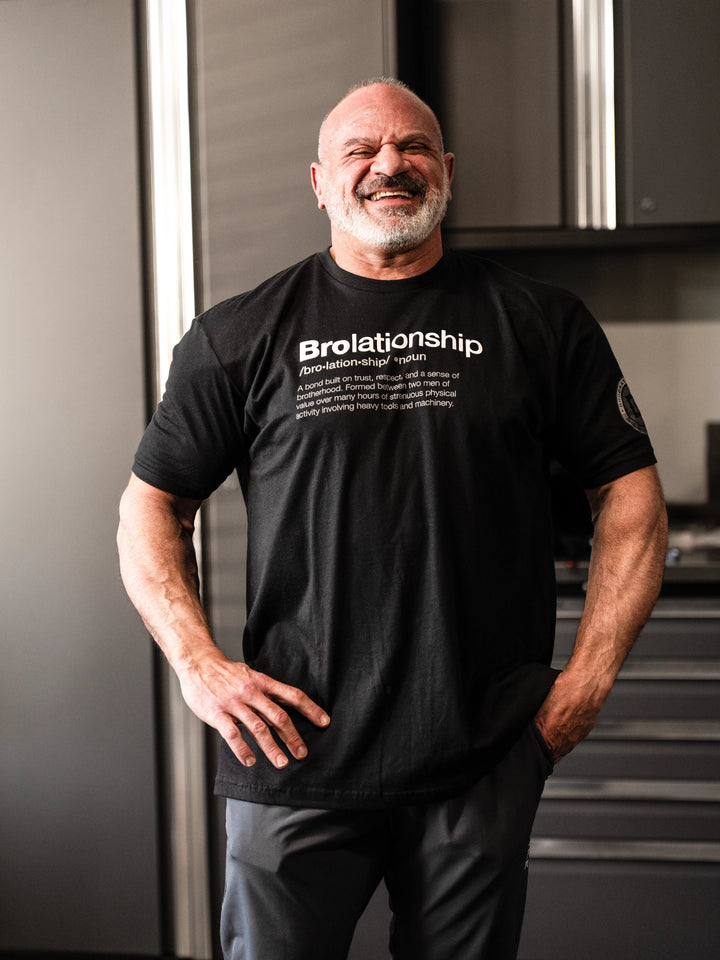Paul Lauzon wearing the Brolationship Tee in Black#color_black
