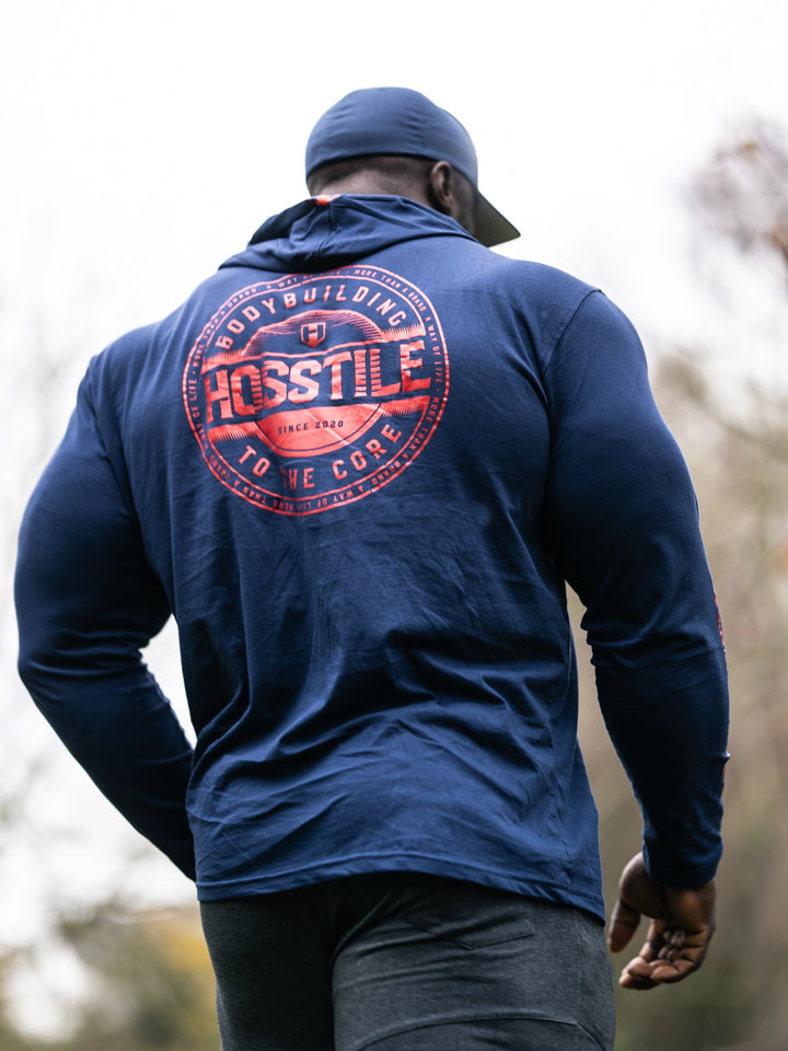 Bodybuilder Samson Dauda wearing the Core Pullover Hoodie#color_navy