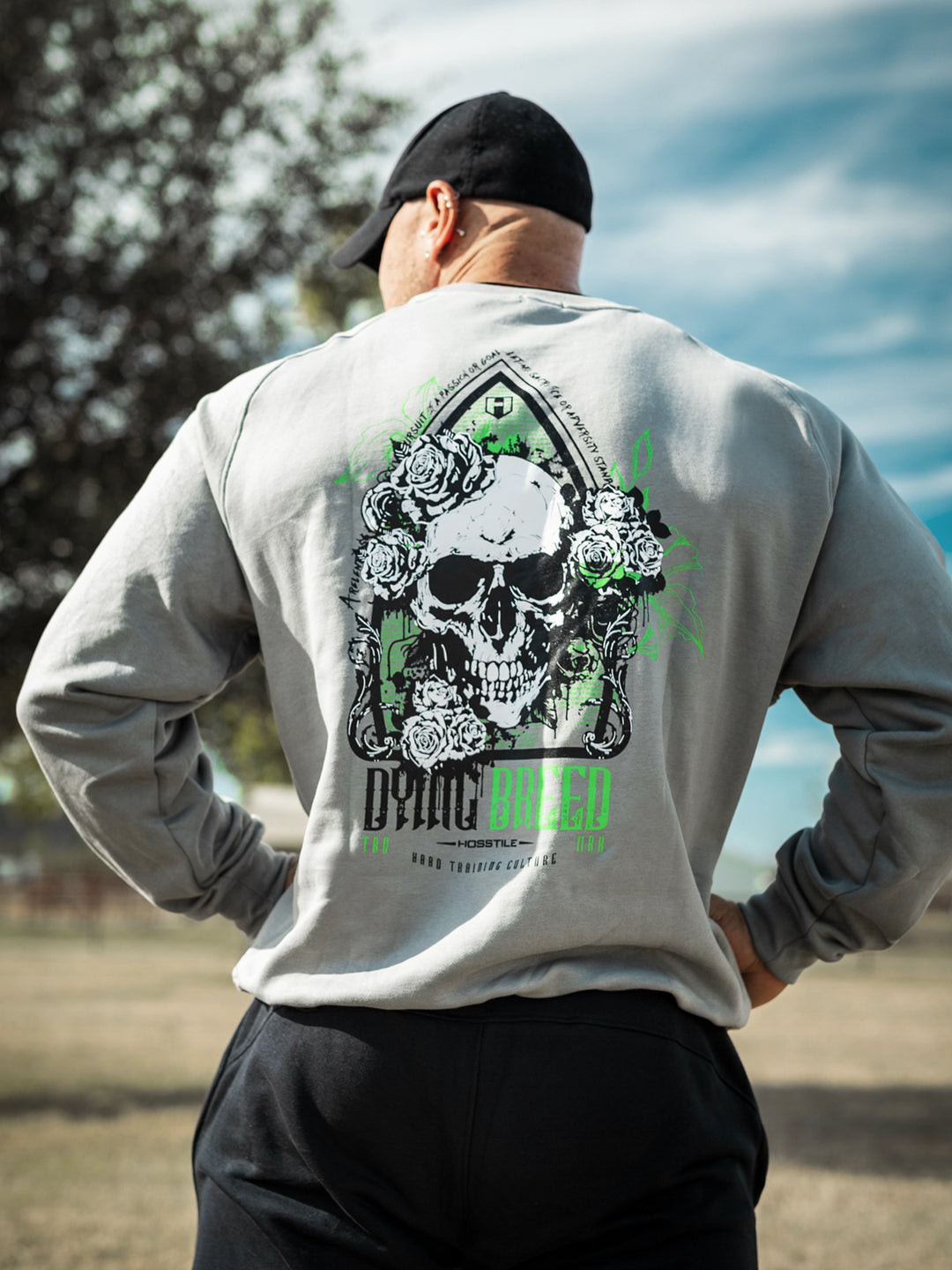 Bodybuilder wearing the Dying Breed Crew Sweatshirt#color_grey