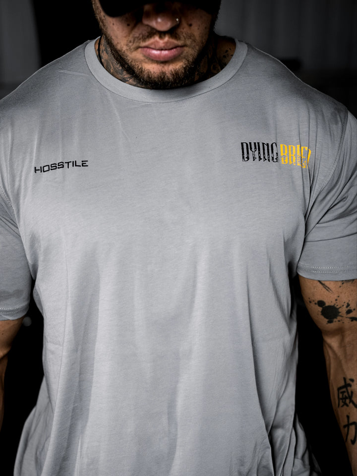 Bodybuilder wearing the Dying Breed Gym T-shirt#color_grey