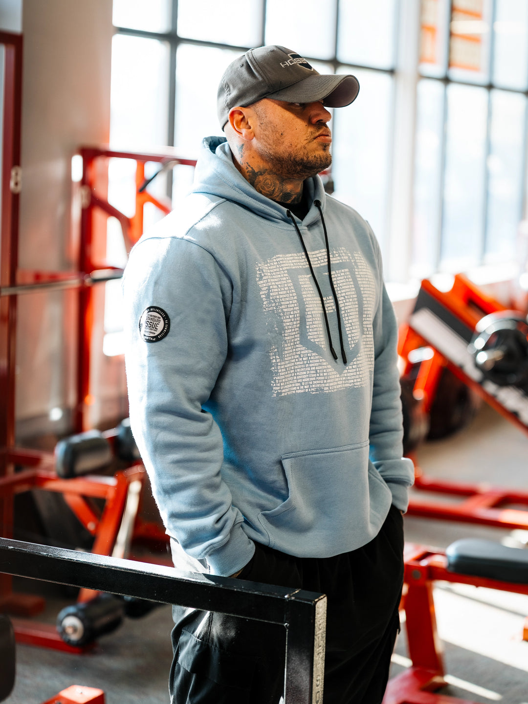 Hosstile Dark Knight Pullover Hoodie Black - Bodybuilder Ben Chow#color_ice-blue