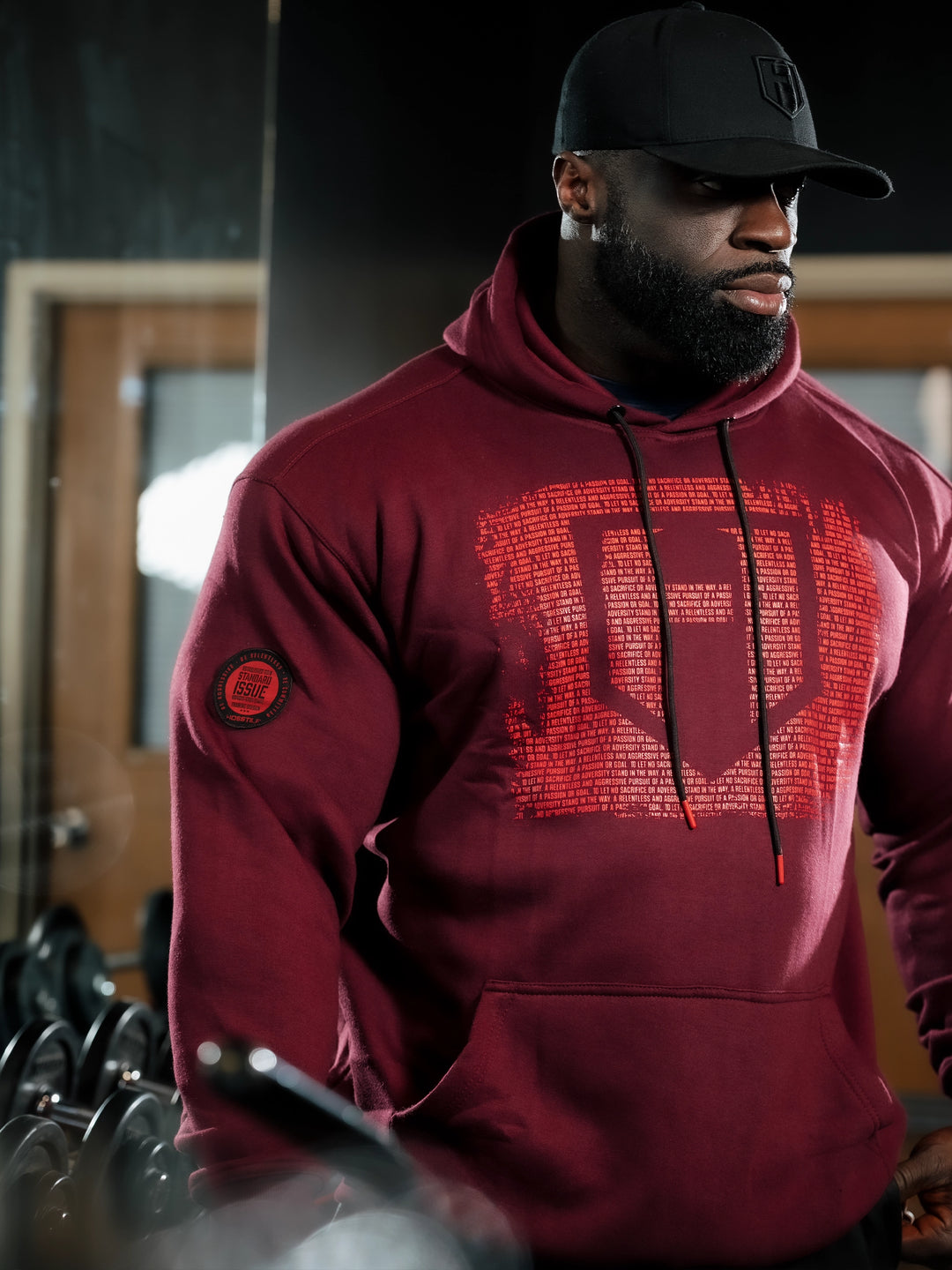 Hosstile Dark Knight Pullover Hoodie Black - Bodybuilder Samson Dauda#color_dark-cherry