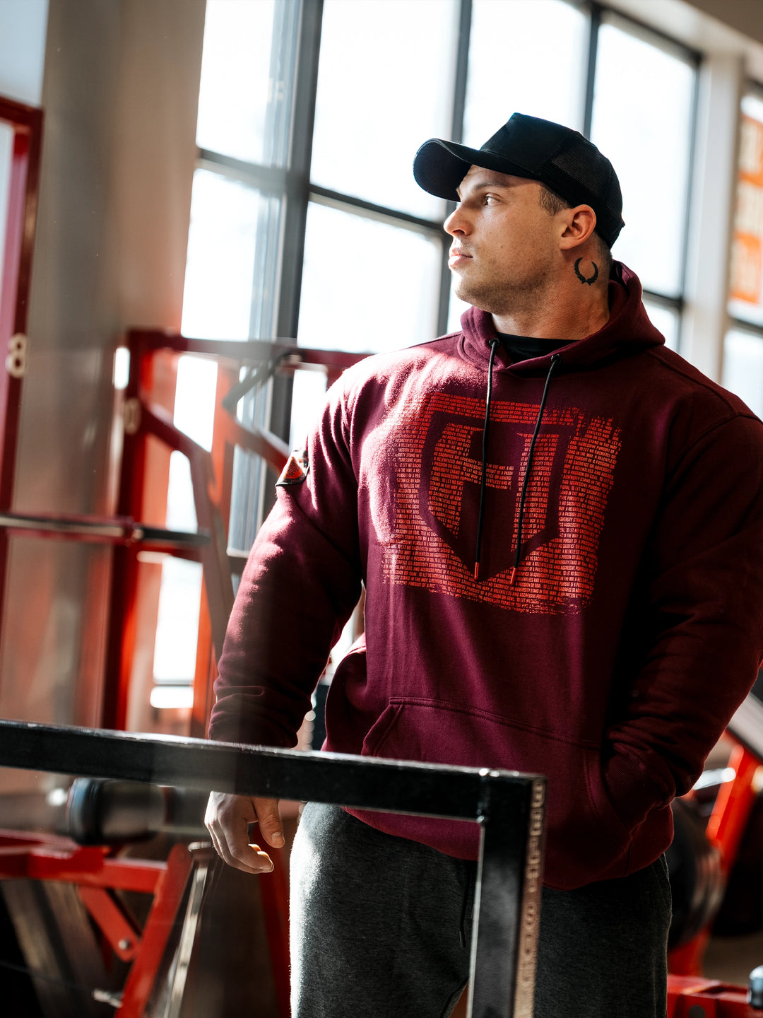 Hosstile Dark Knight Pullover Hoodie Black - Bodybuilder Martin Fitzwater#color_dark-cherry