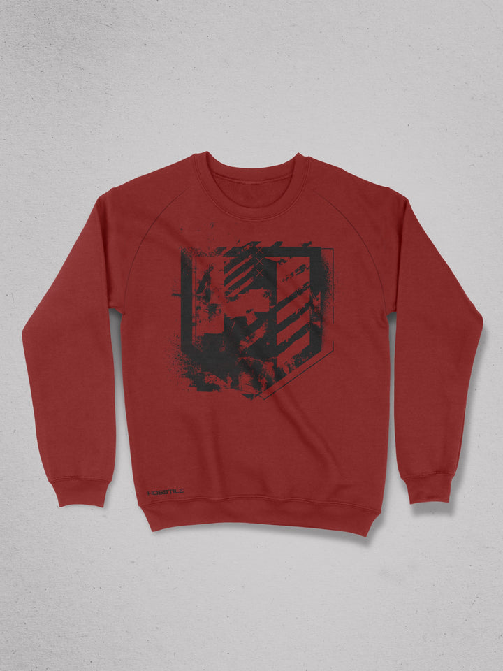 Distressed crew neck gym sweatshirt#color_deep-cherry