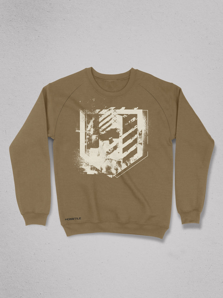 Distressed crew neck gym sweatshirt#color_desert