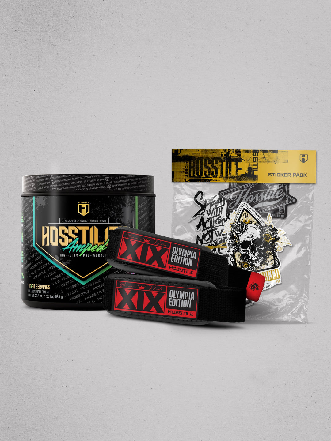 bundle of supplements and gym accessories for Hosstile black friday promotion