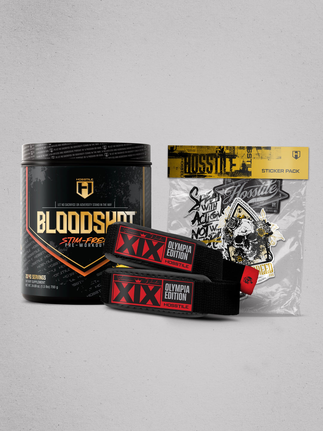 bundle of supplements and gym accessories for Hosstile black friday promotion