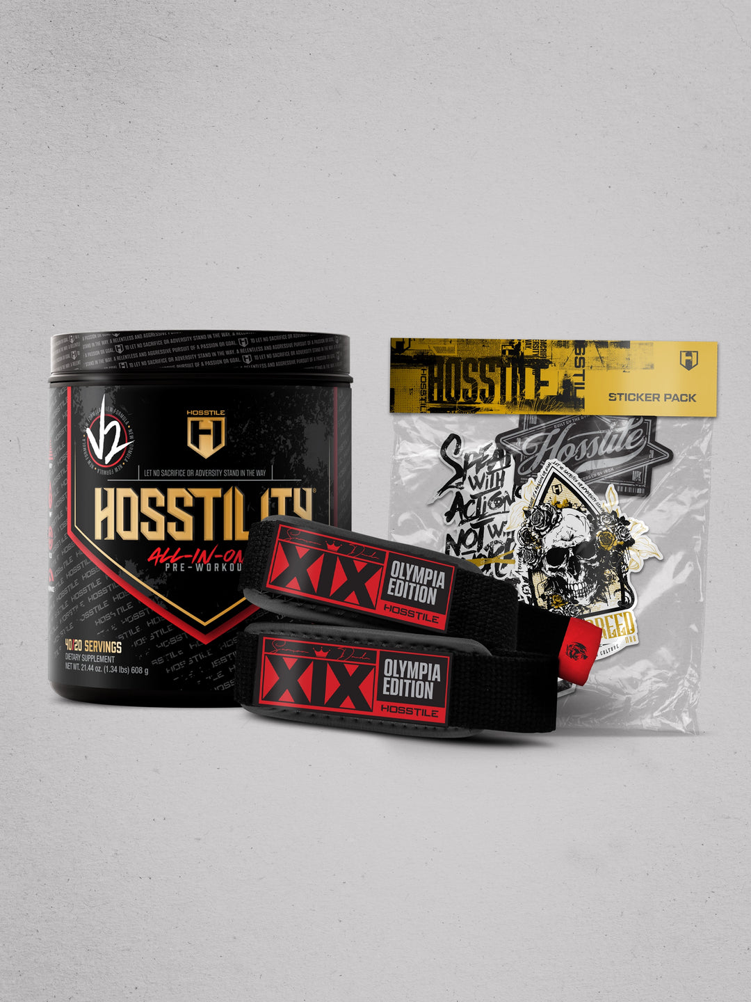 bundle of supplements and gym accessories for Hosstile black friday promotion
