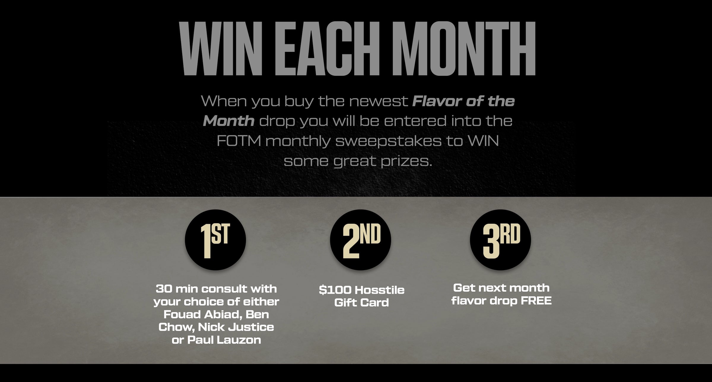 Promotional graphic for a monthly sweepstakes with prizes for buying 'Flavor of the Month' drops.