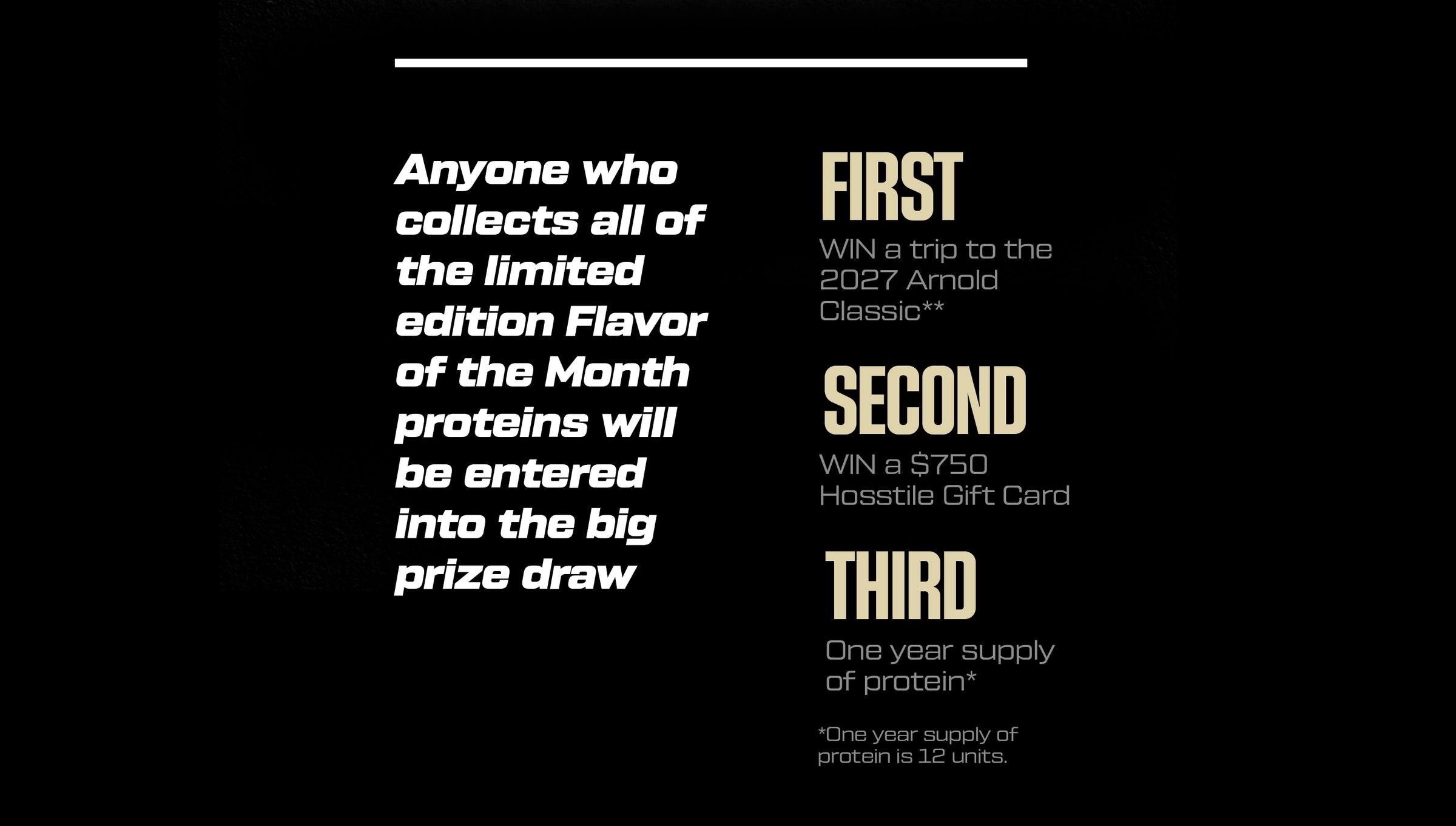 Promotional text for a contest with prizes on a black background