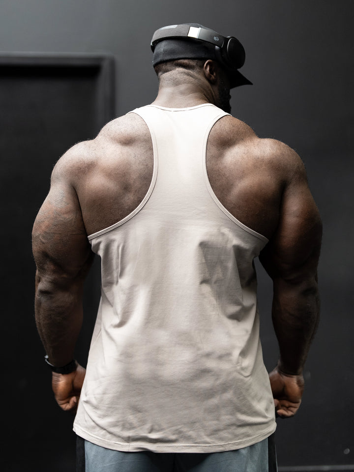 Foundation Men's Workout Tank Top - Sand - Model Bodybuilder Samson Dauda#color_sand