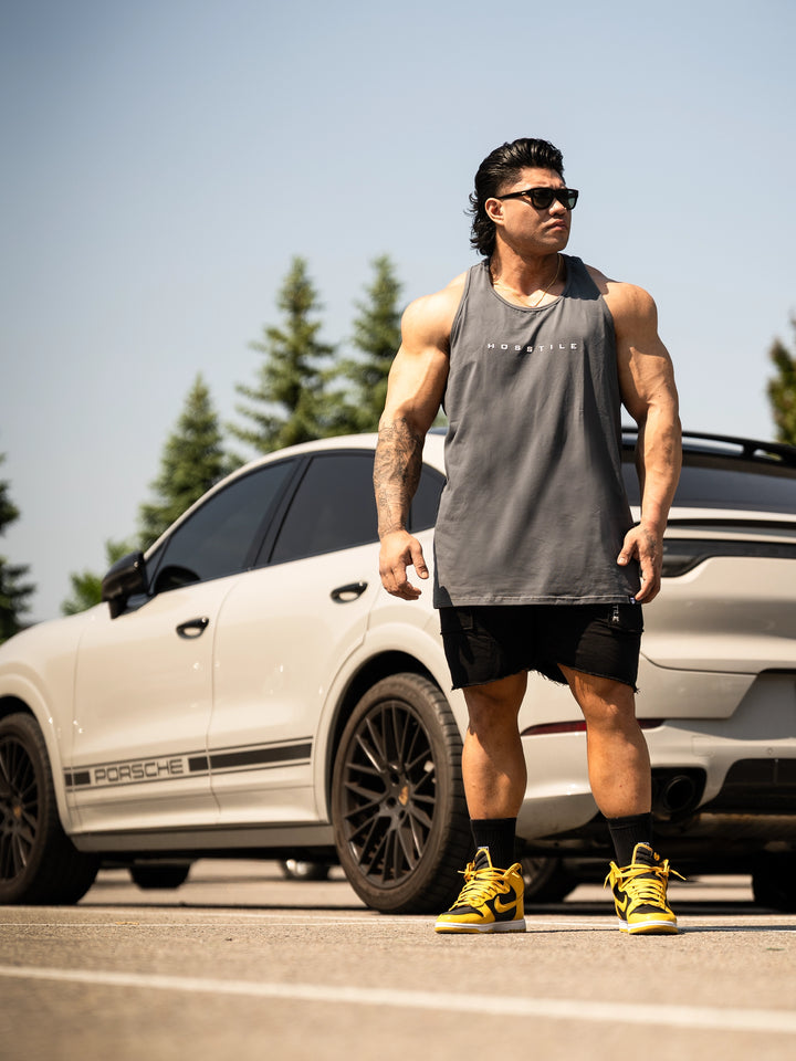 Foundation Men's Workout Tank Top - Gunship Grey - Model Bodybuilder#color_gunship-grey