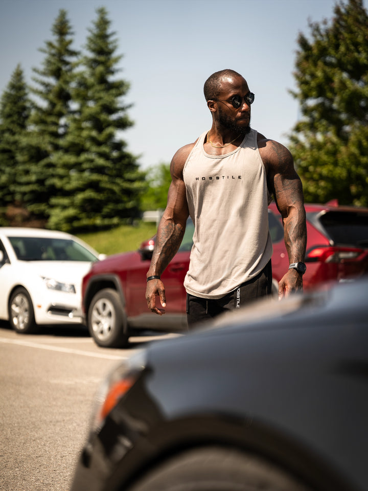 Foundation Men's Workout Tank Top - Sand - Model Bodybuilder#color_sand