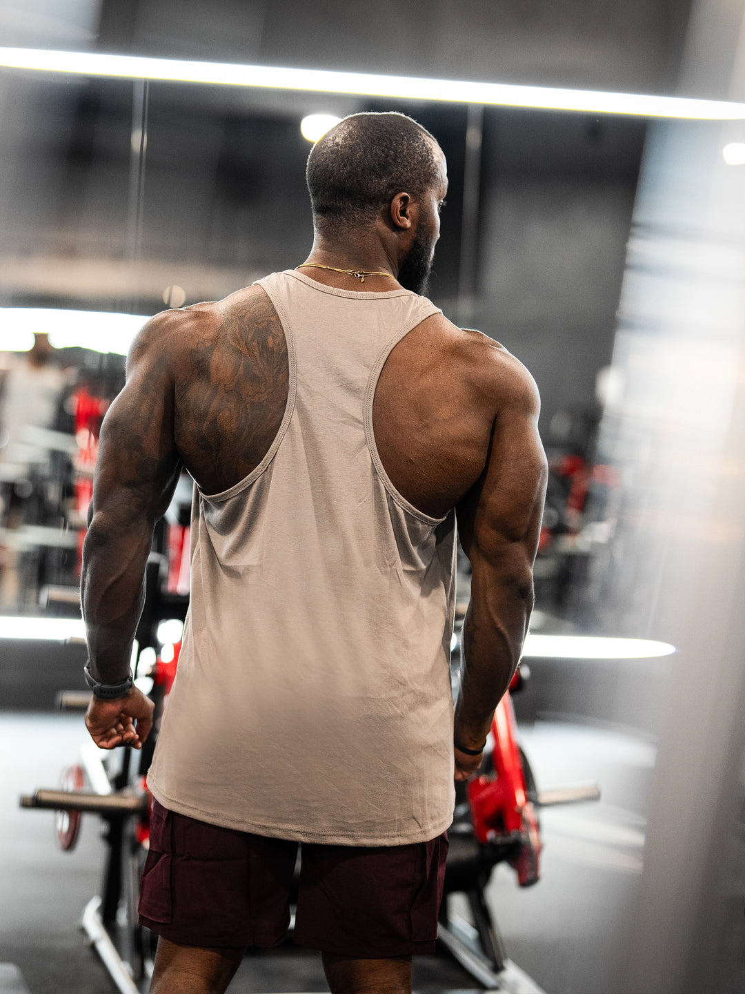 Foundation Men's Workout Tank Top - Sand - Model Bodybuilder#color_sand