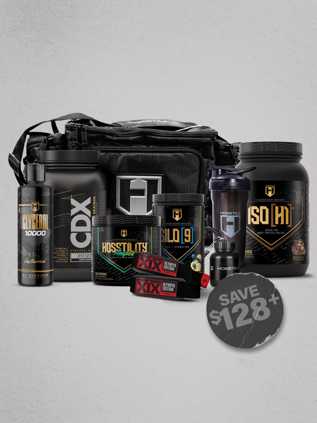 bundle of supplements and gym accessories for Hosstile black friday promotion
