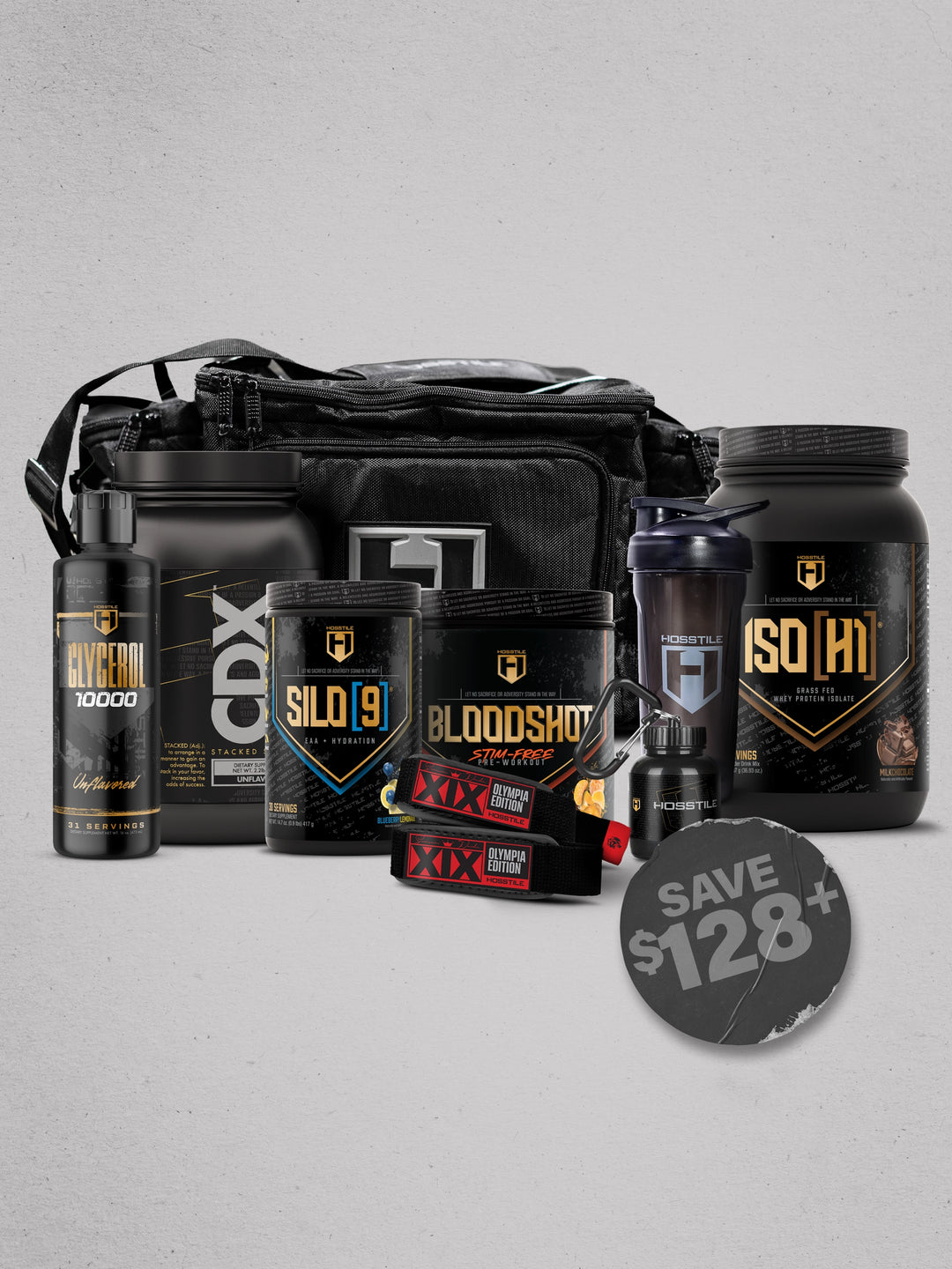 bundle of supplements and gym accessories for Hosstile black friday promotion