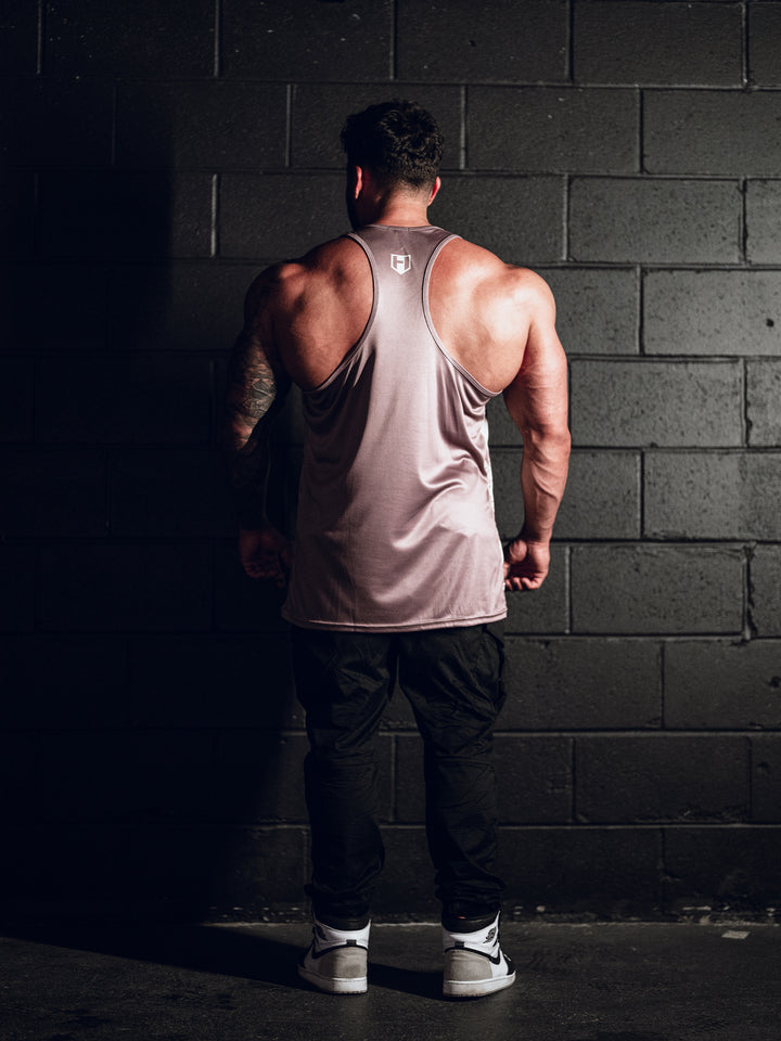 Street Long Body Workout Tank Top - Mauve & Cream