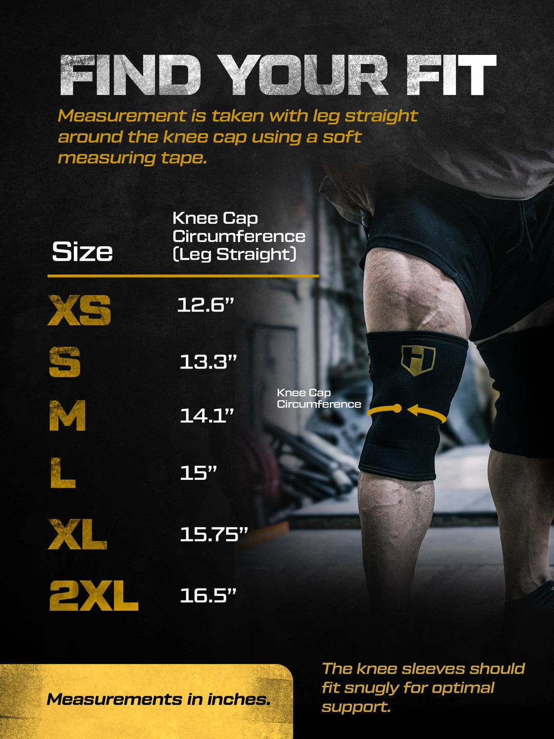 Size Chart for Hosstile Heavy Duty Neoprene Knee Sleeves in the gym