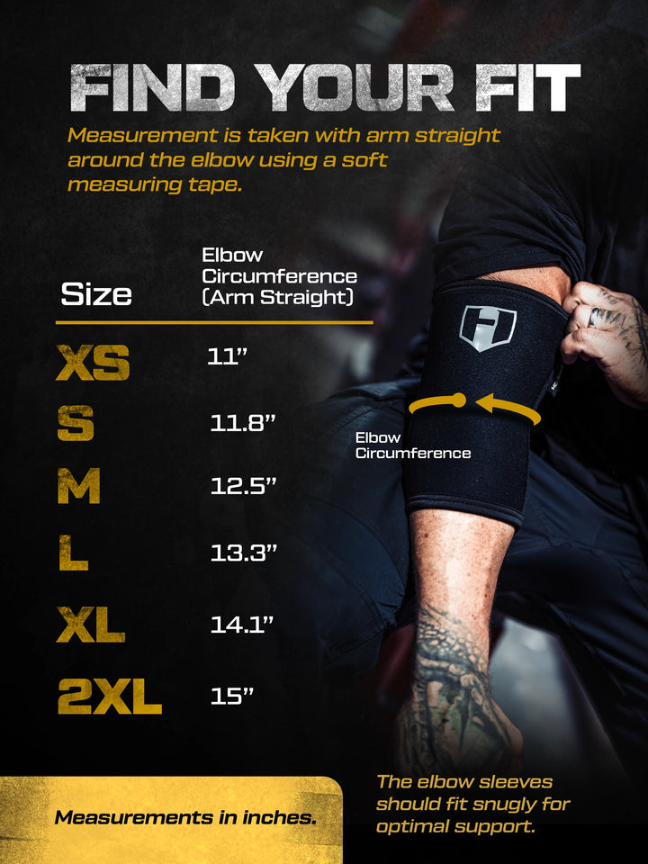 size chart for neoprene elbow compression sleeves