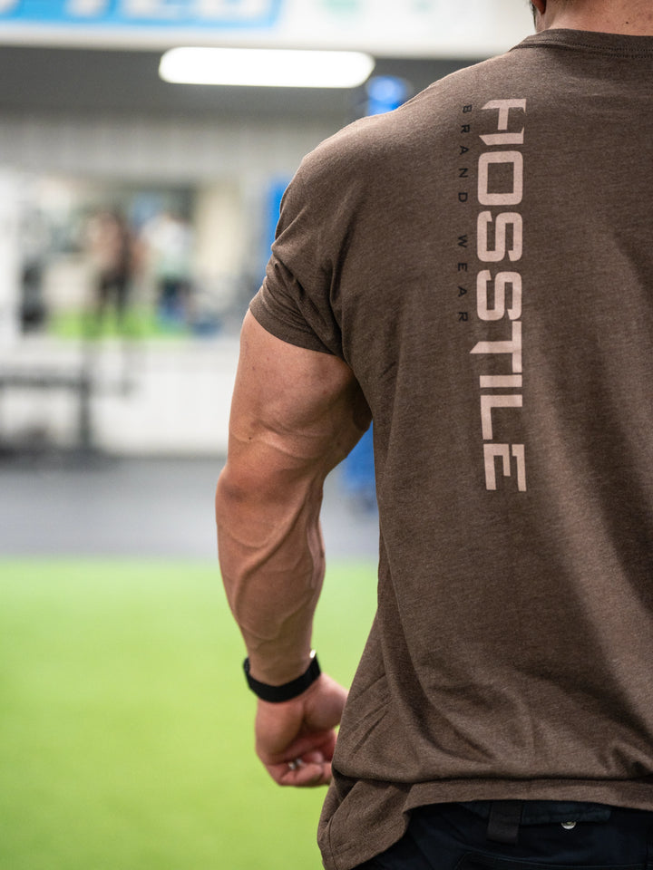 Bodybuilder wearing OG Sacrifice Classic Workout T-Shirt#color_espresso