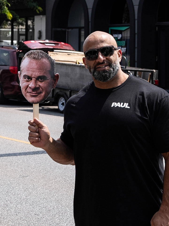 Fouad Abiad wearing The Paul Tee with a Paul face mask