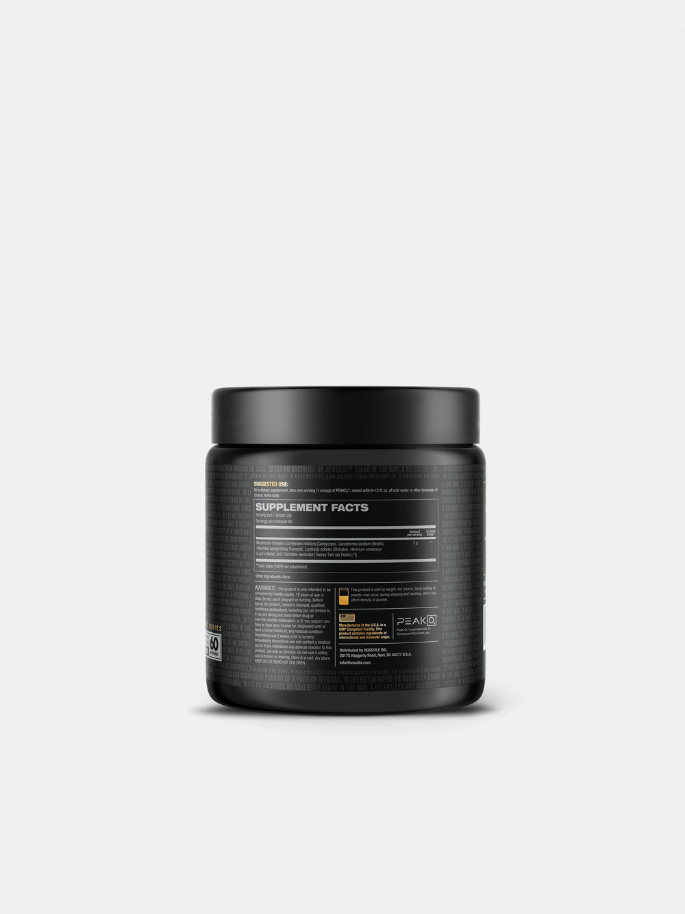 A container of PeakO2 adaptogenic mushroom blend