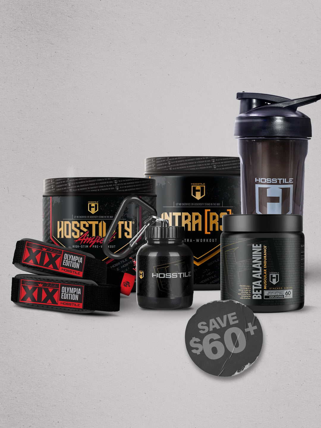 bundle of supplements and gym accessories for Hosstile black friday promotion