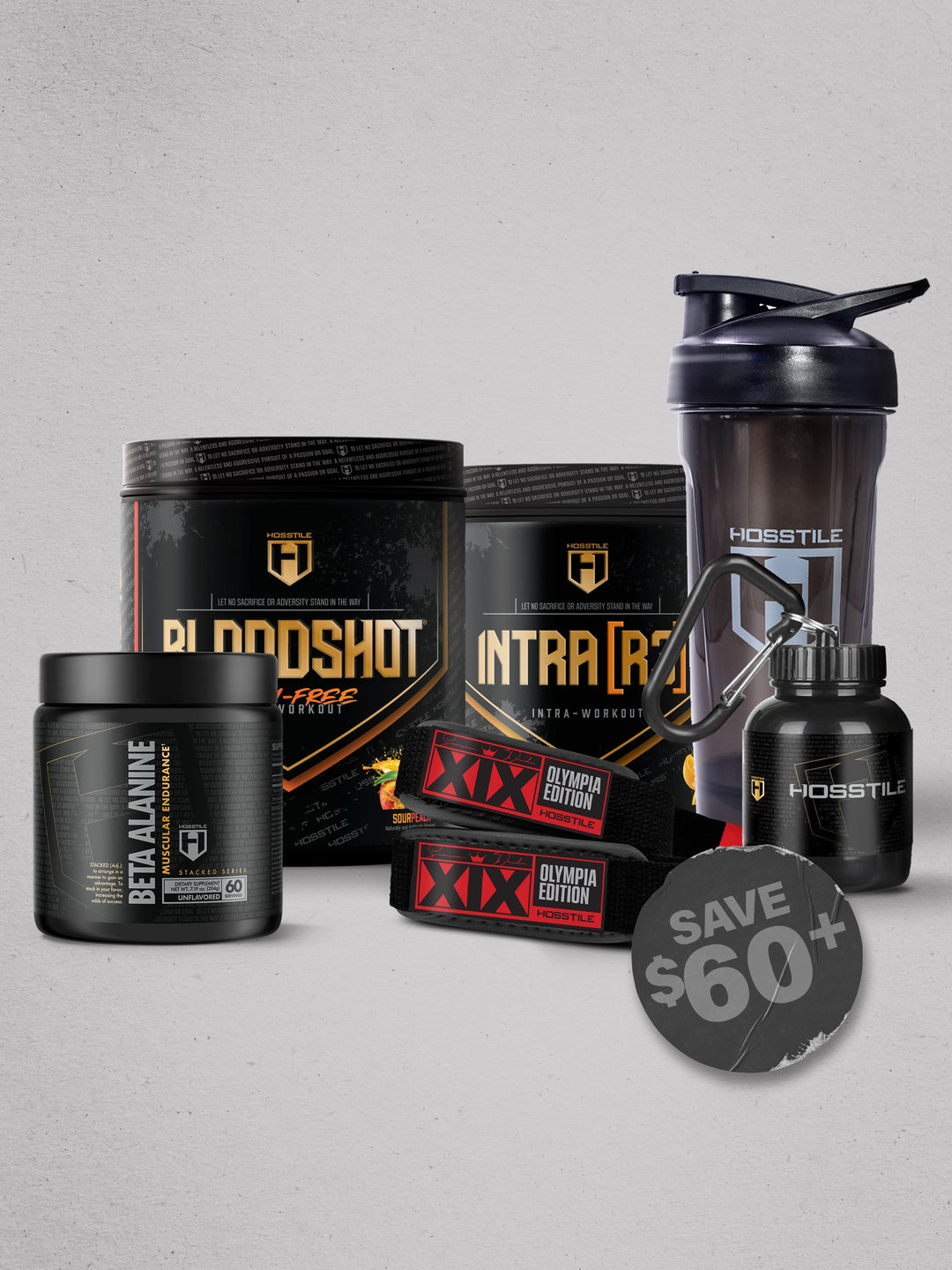 bundle of supplements and gym accessories for Hosstile black friday promotion
