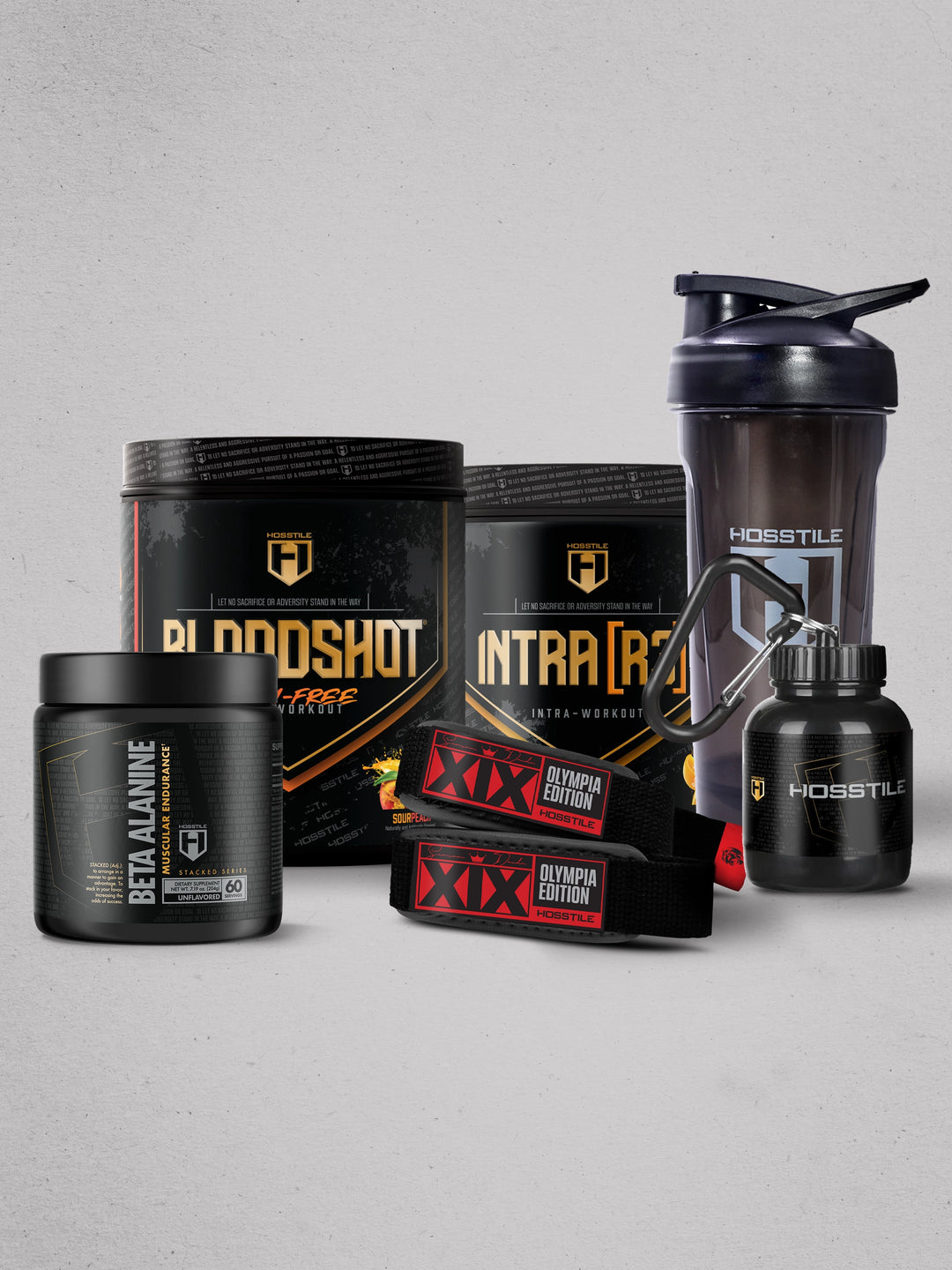 bundle of supplements and gym accessories