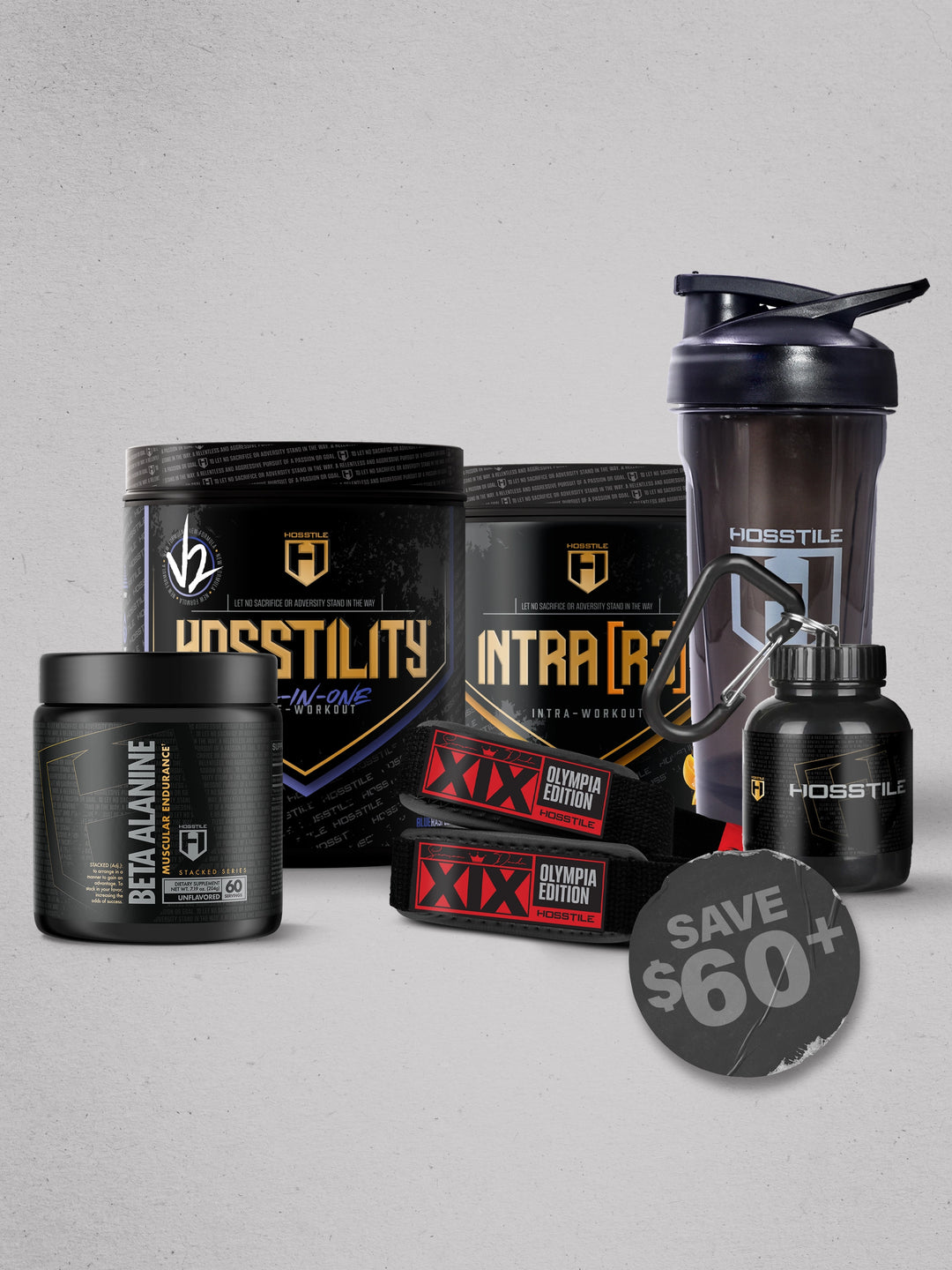 bundle of supplements and gym accessories for Hosstile black friday promotion