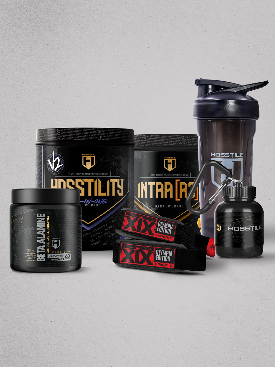 bundle of supplements and gym accessories