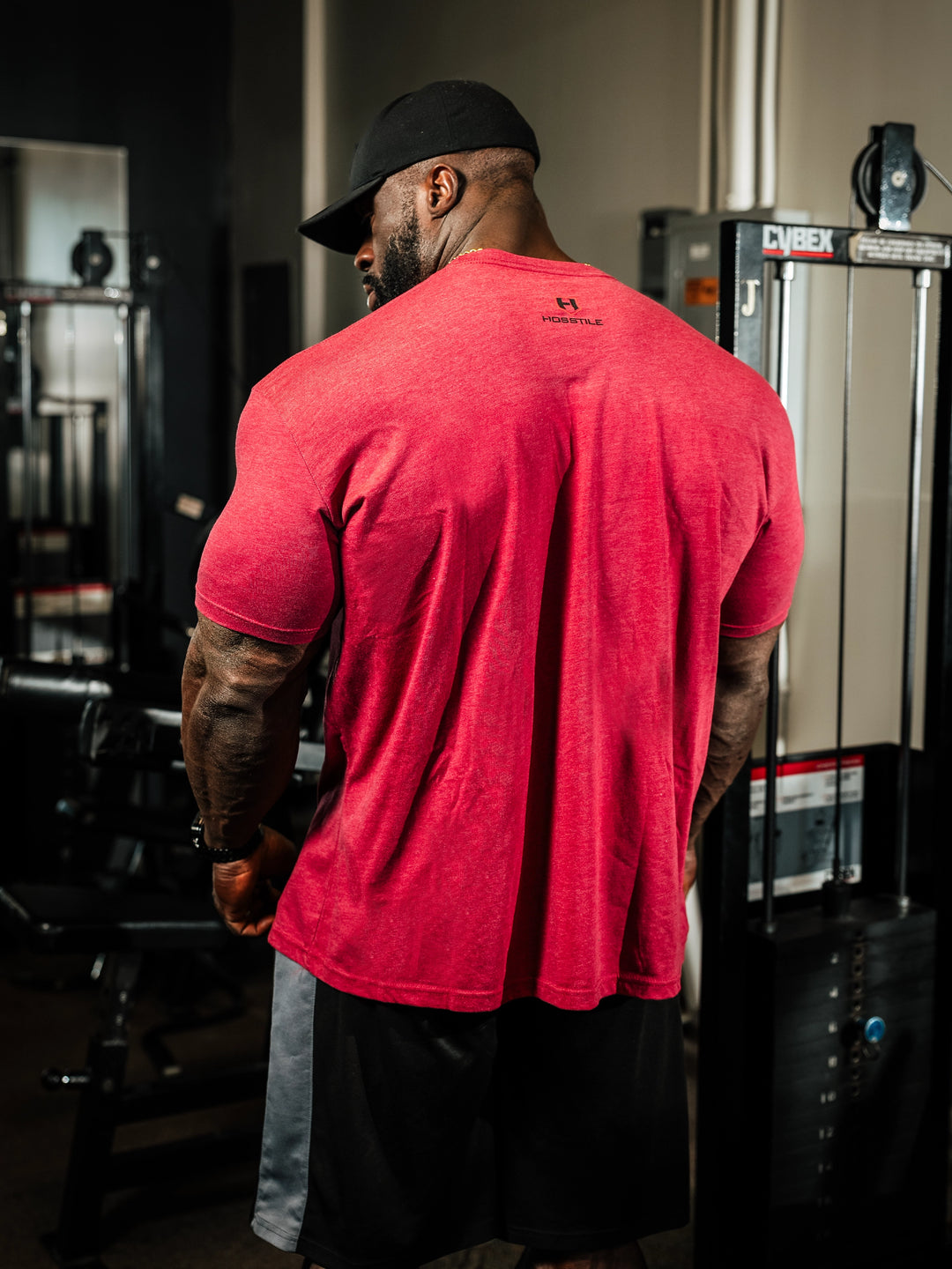 Bodybuilder Samson Dauda wearing Shield Classic Workout T-Shirt#color_red