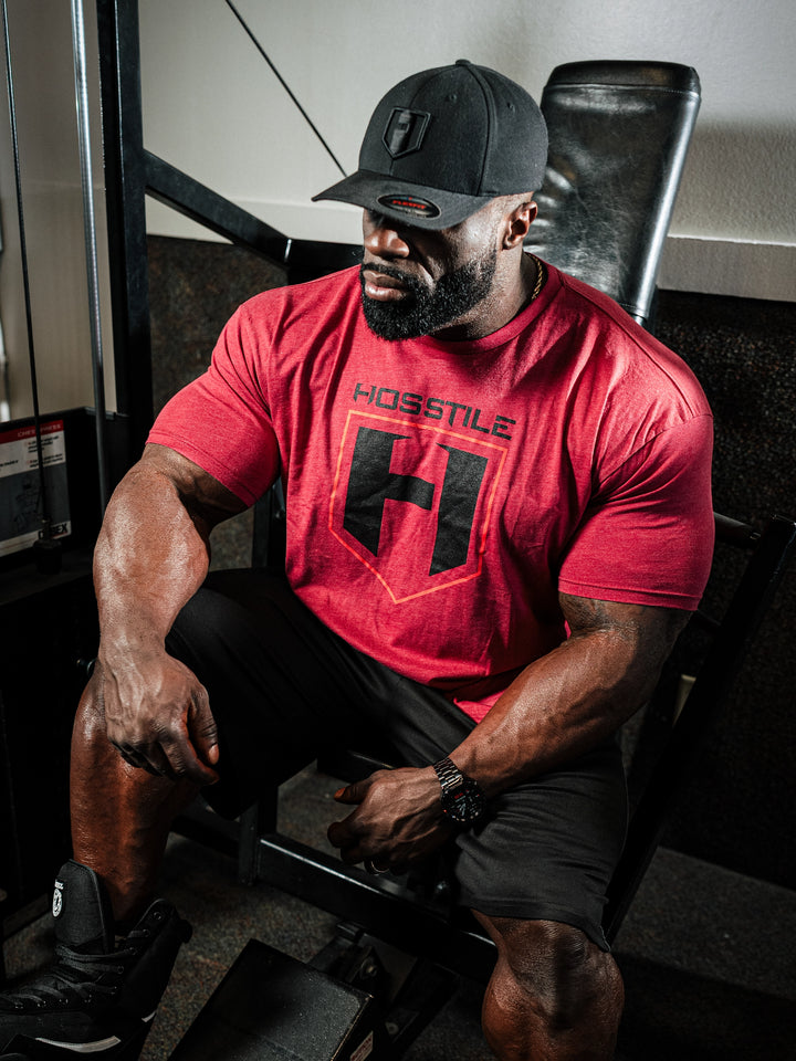 Bodybuilder Samson Dauda wearing Shield Classic Workout T-Shirt#color_red