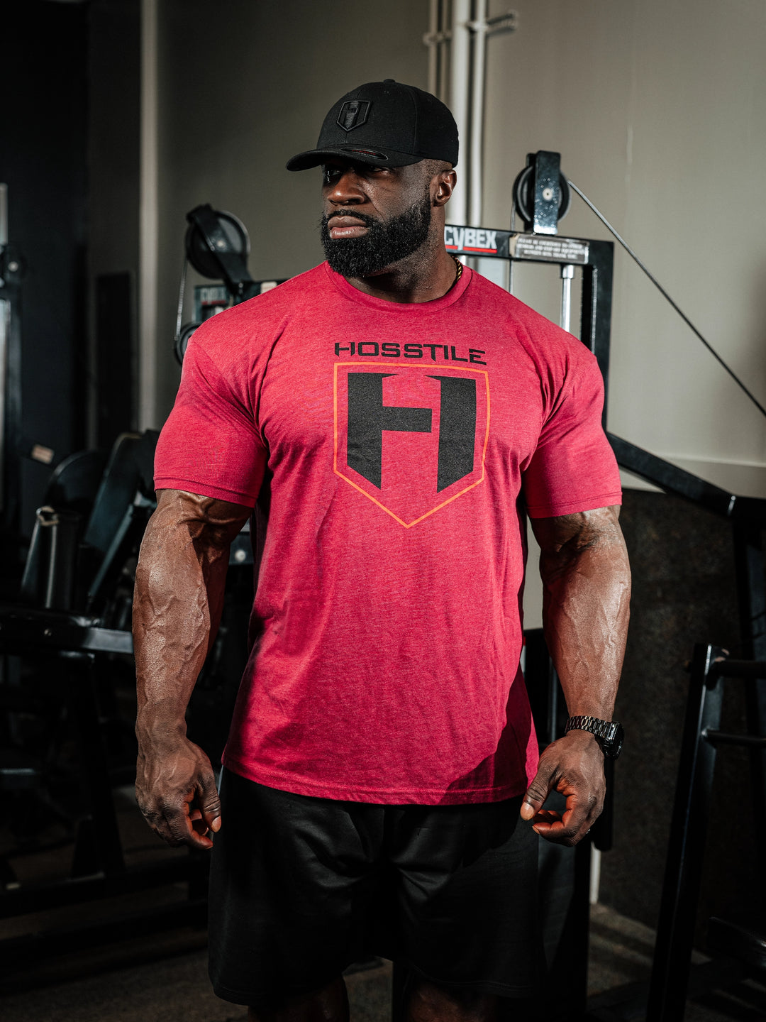 Bodybuilder Samson Dauda wearing Shield Classic Workout T-Shirt#color_red