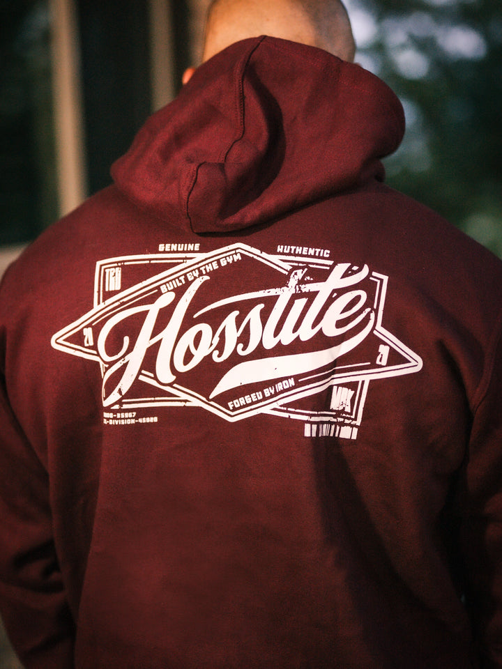 Bodybuilder wearing the Retro Select Workout Hoodie#color_deep-cherry
