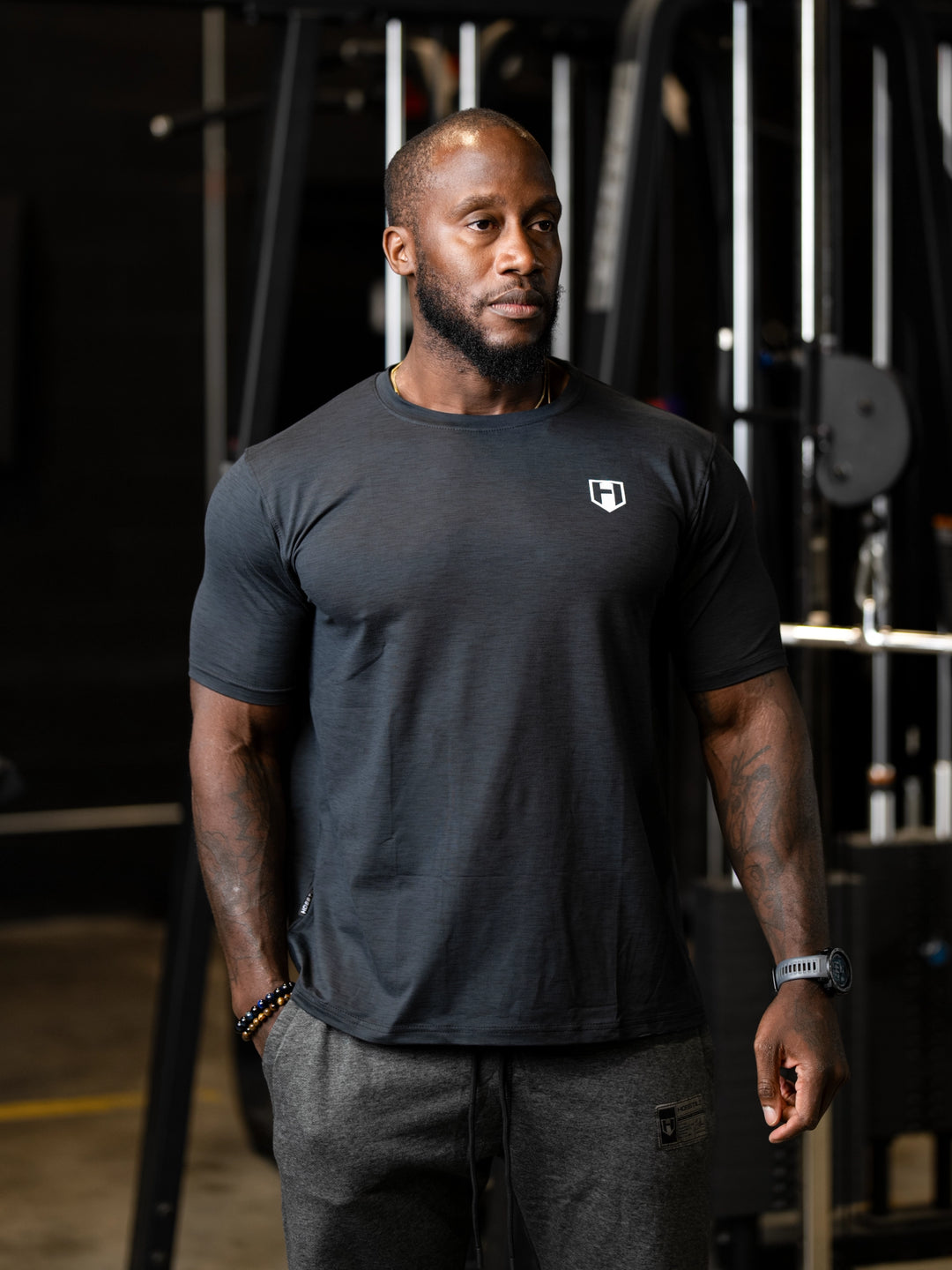 Four Way Stretch Athletic T Shirt Hosstile Performance Gym Tee M Sport Grey