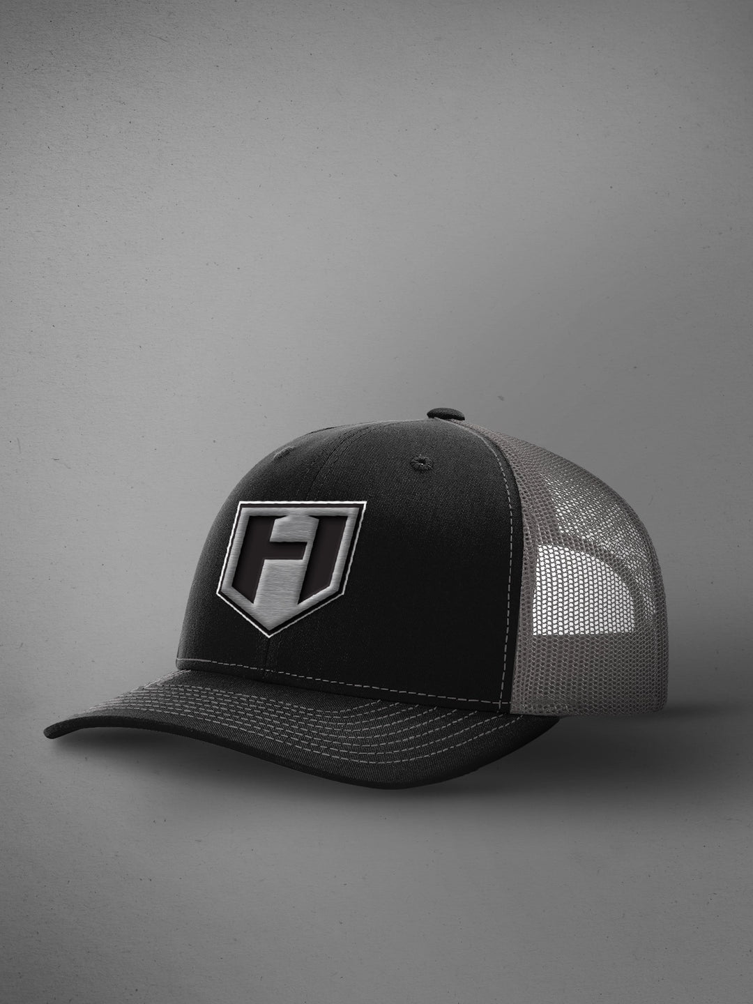 Shield Trucker Hat One Size Black Grey