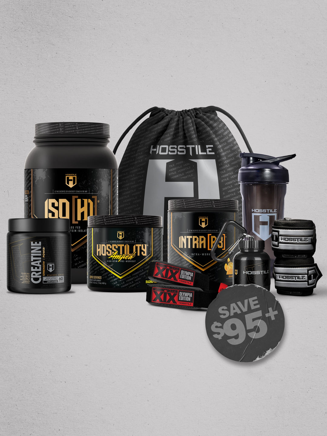 bundle of supplements and gym accessories for Hosstile black friday promotion