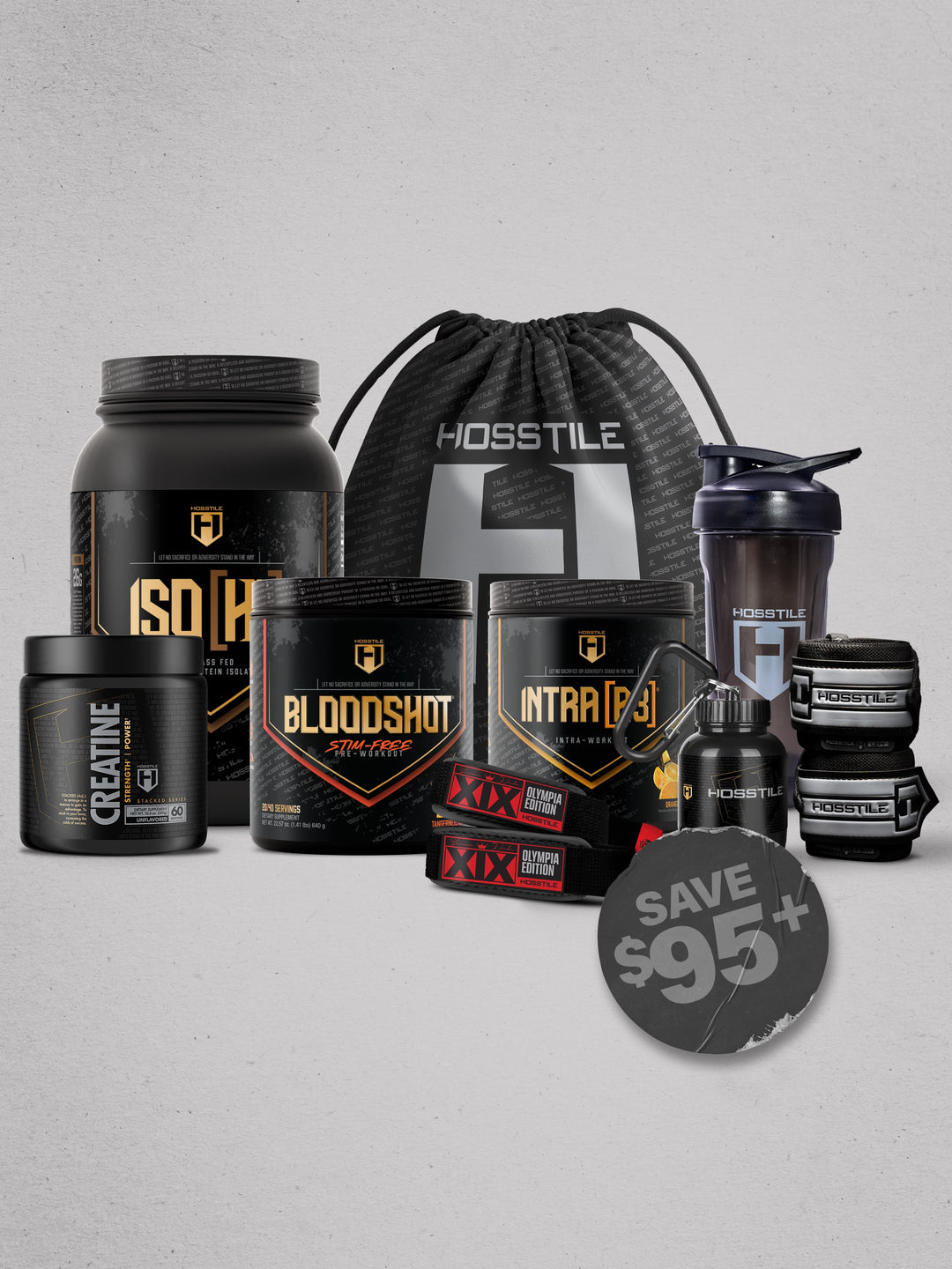 bundle of supplements and gym accessories for Hosstile black friday promotion
